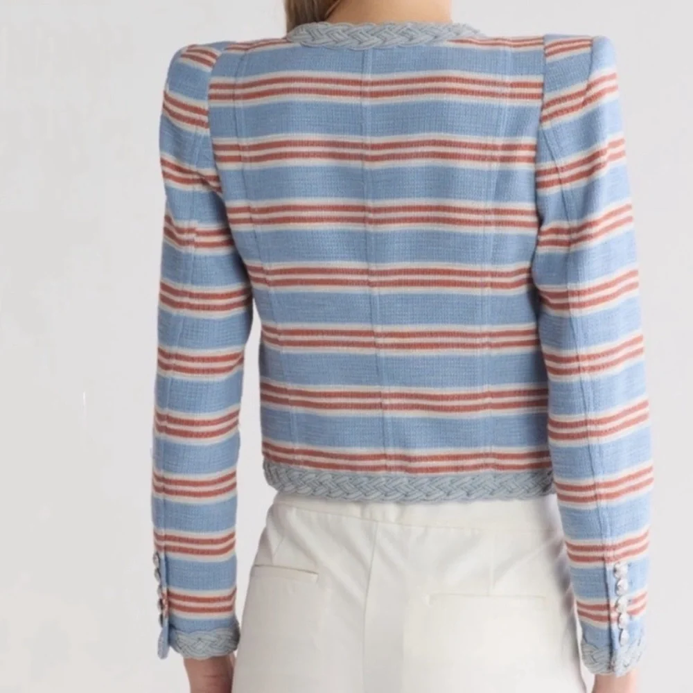 VERONICA BEARD Arrowe Striped Multicolor Blue Braided Trim‎ Jacket Size 10 - Picture 2 of 3